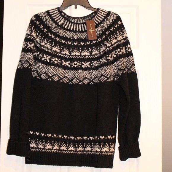 Black Brown 1826 Sweaters - Fair Isle Sweater Black and Cream Sz L
